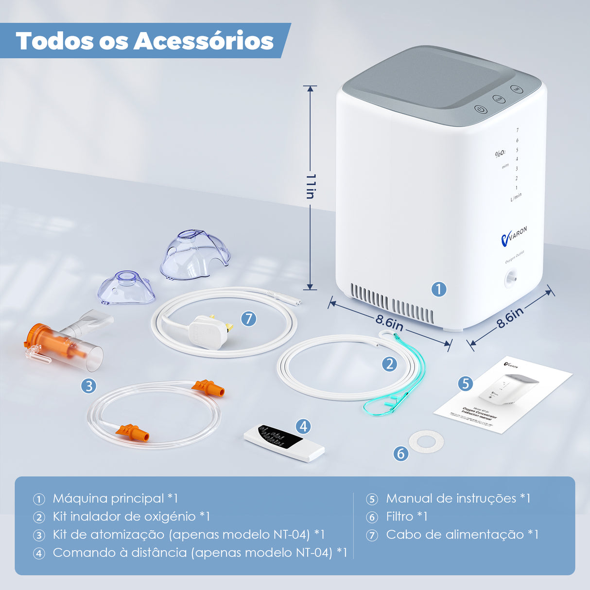 VARON VH-3 Concentrador de oxigênio doméstico | Terapia Confortável de Nível 1 a 7, Certificado CE