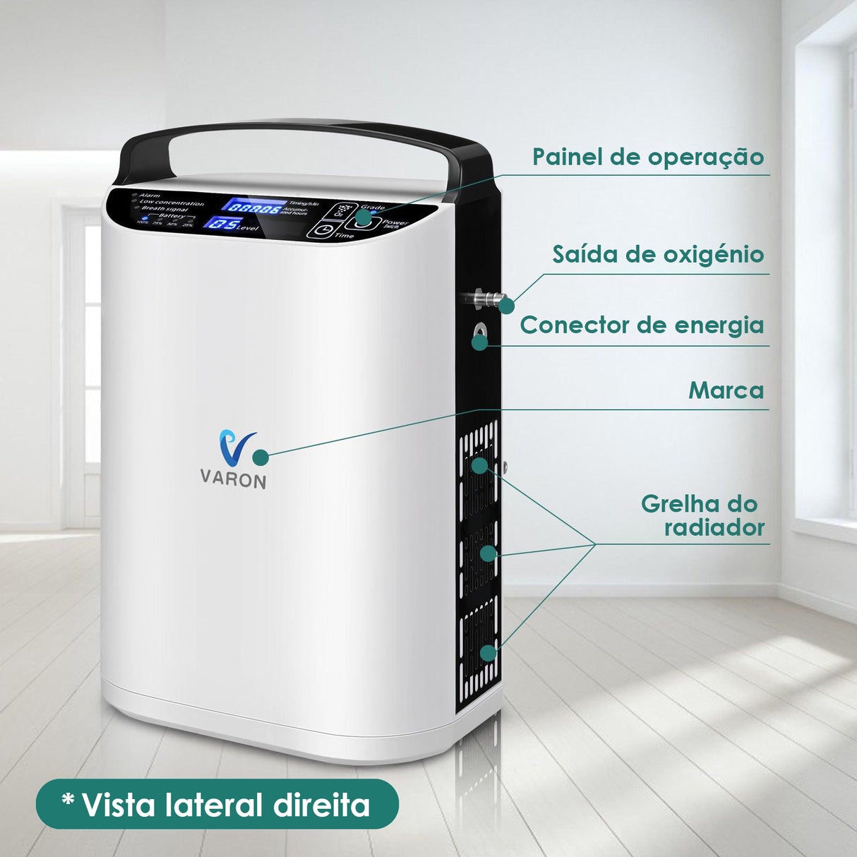 Maquina de oxigenio portatil VARON VP-1 Pulse | Funcionamento 24 horas, Certificado CE