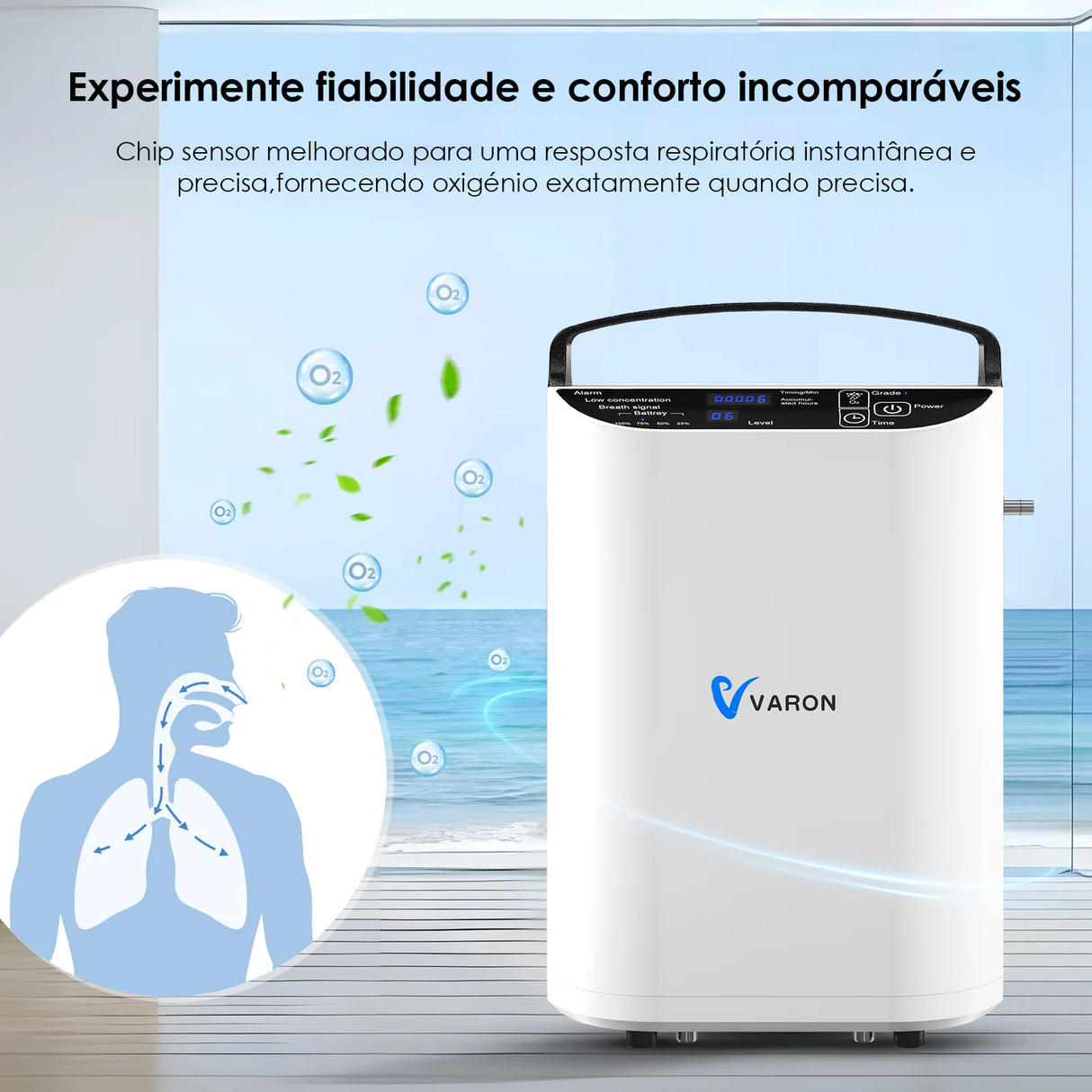 Maquina de oxigenio portatil VARON VP-1 Pulse | Funcionamento 24 horas, Certificado CE