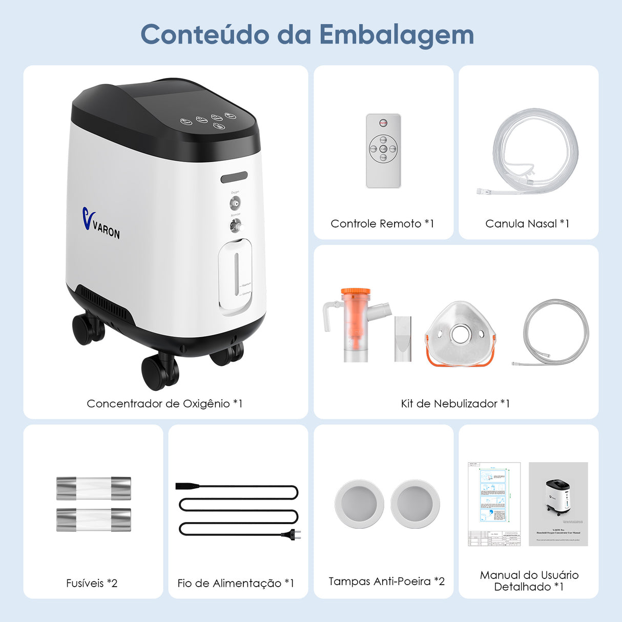 Concentrador de Oxigénio Doméstico VARON VH-2 Pro | Regulação de 9 níveis, funcionamento contínuo de 24 horas, certificado CE