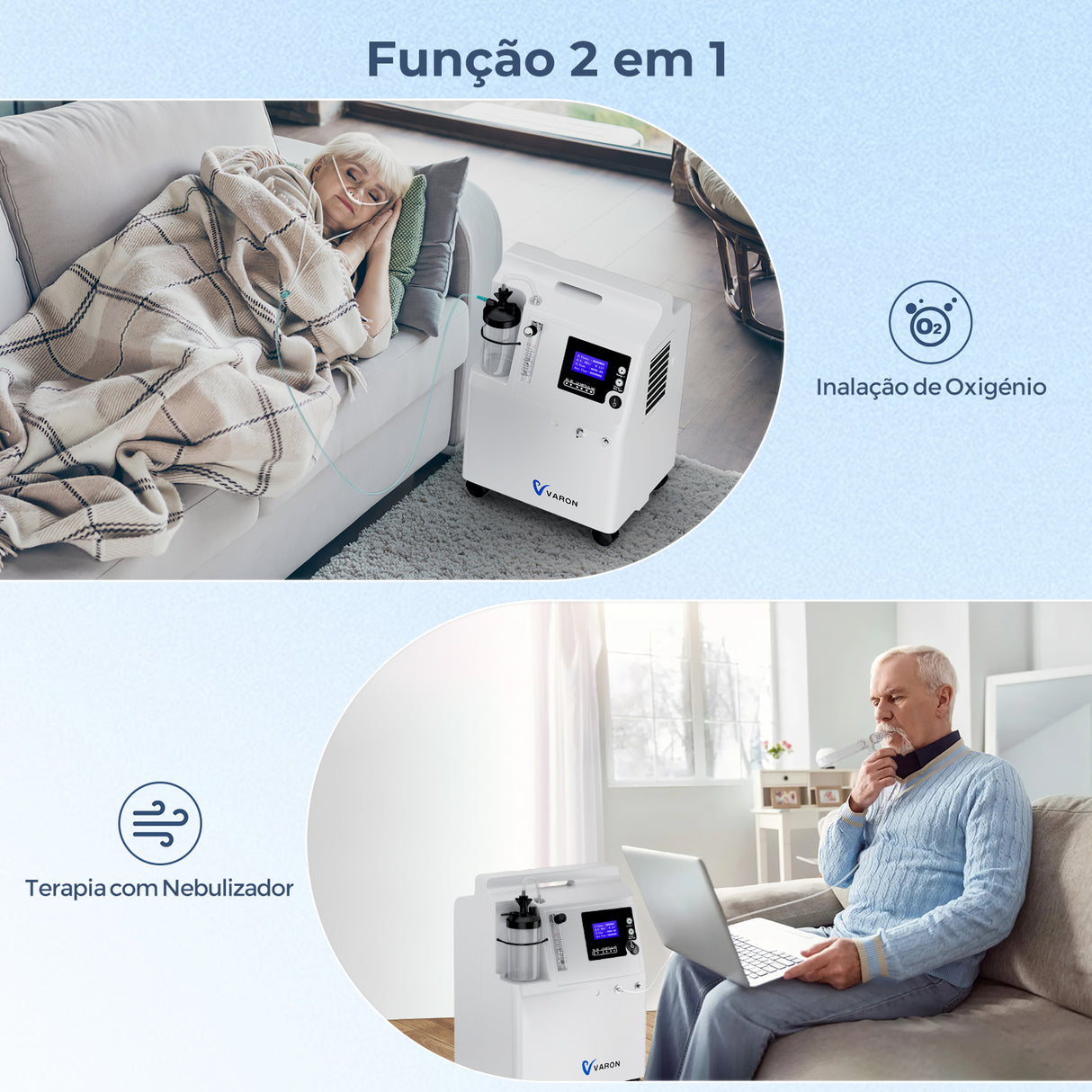 Concentrador de Oxigénio VARON Serene 5L | Baixo Ruído, Funcionamento de 72 Horas, Certificado CE