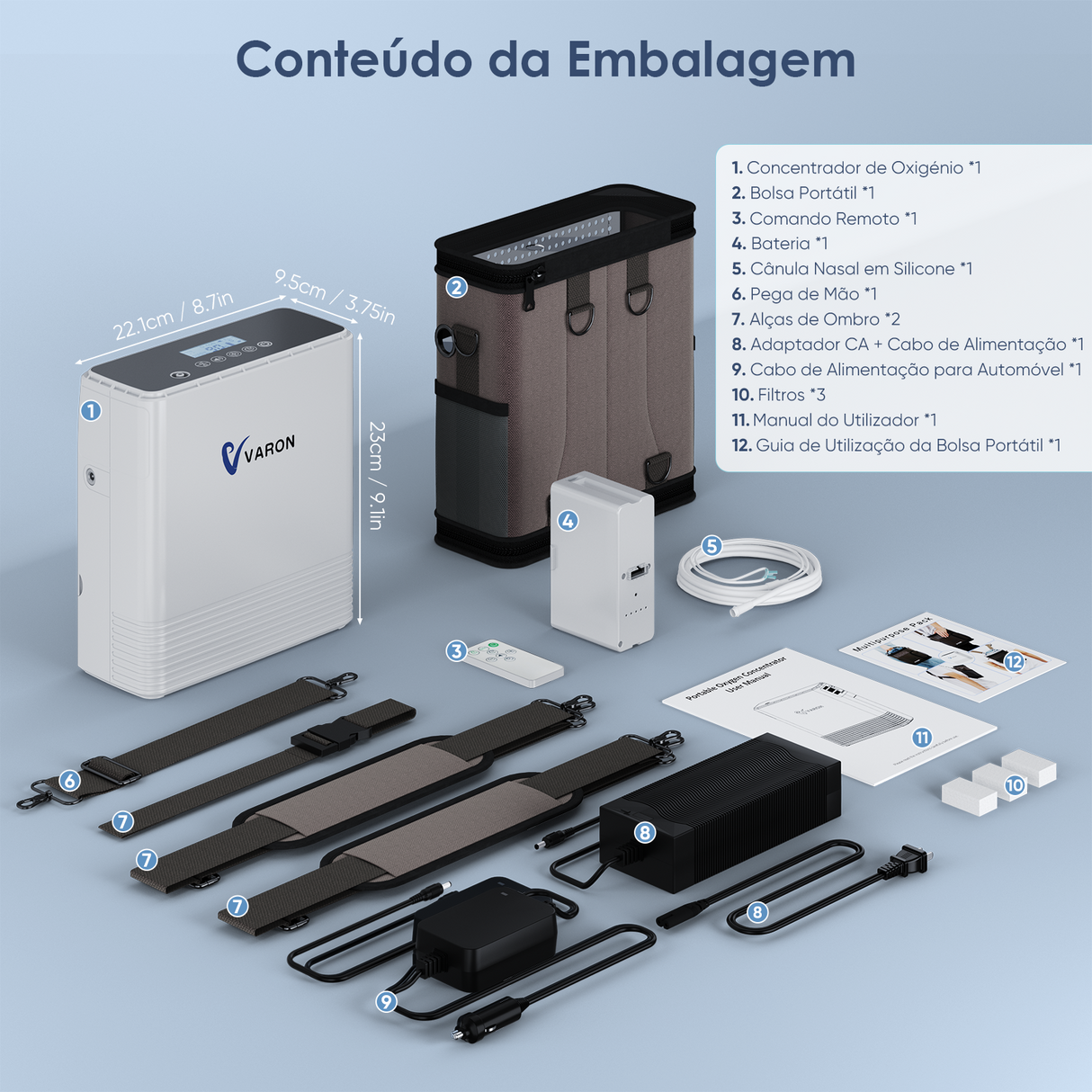 VARON VP-6 Contínuo Concentrador de Oxigénio Portátil| Caudal de Nível 1 a 6, Certificado CE