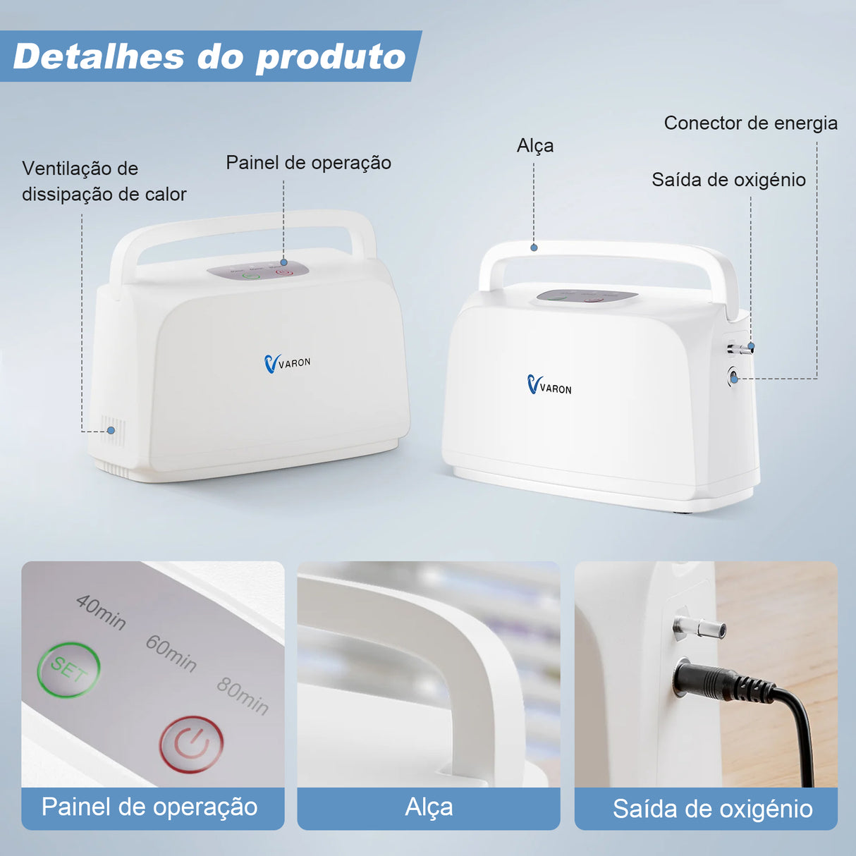 Concentrador de oxígeno portátil pulsado de frecuencia fija VARON VL-1 | Ideal para movilidad, con certificación CE
