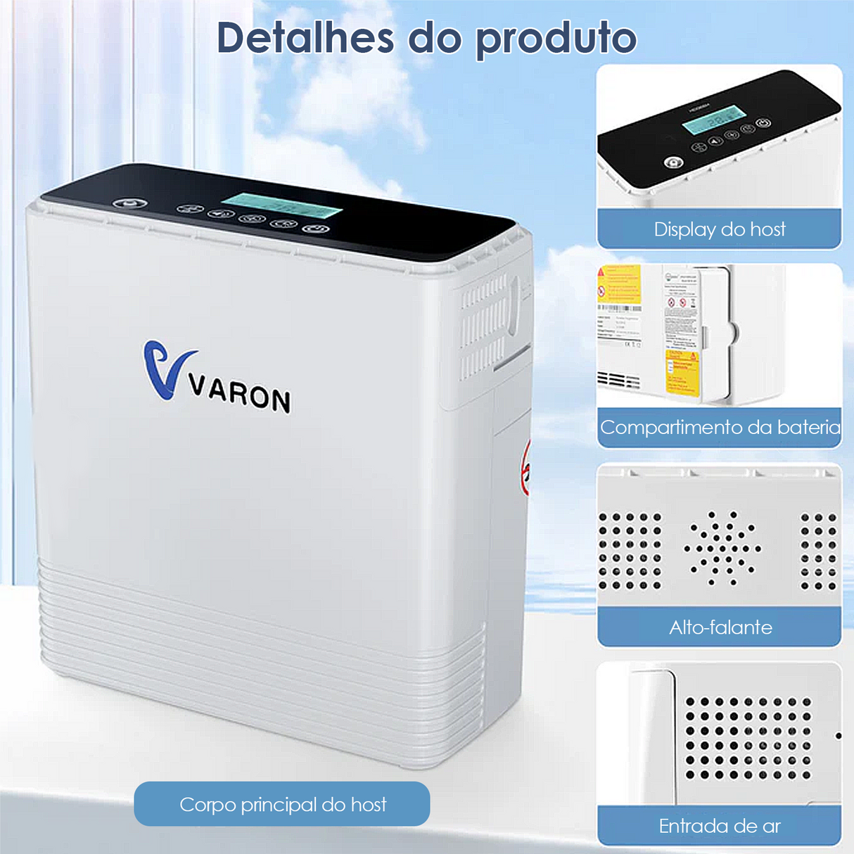 Concentrador de Oxigénio Portátil Contínuo VARON VP-6 | Caudal de Nível 1 a 6, Certificado CE