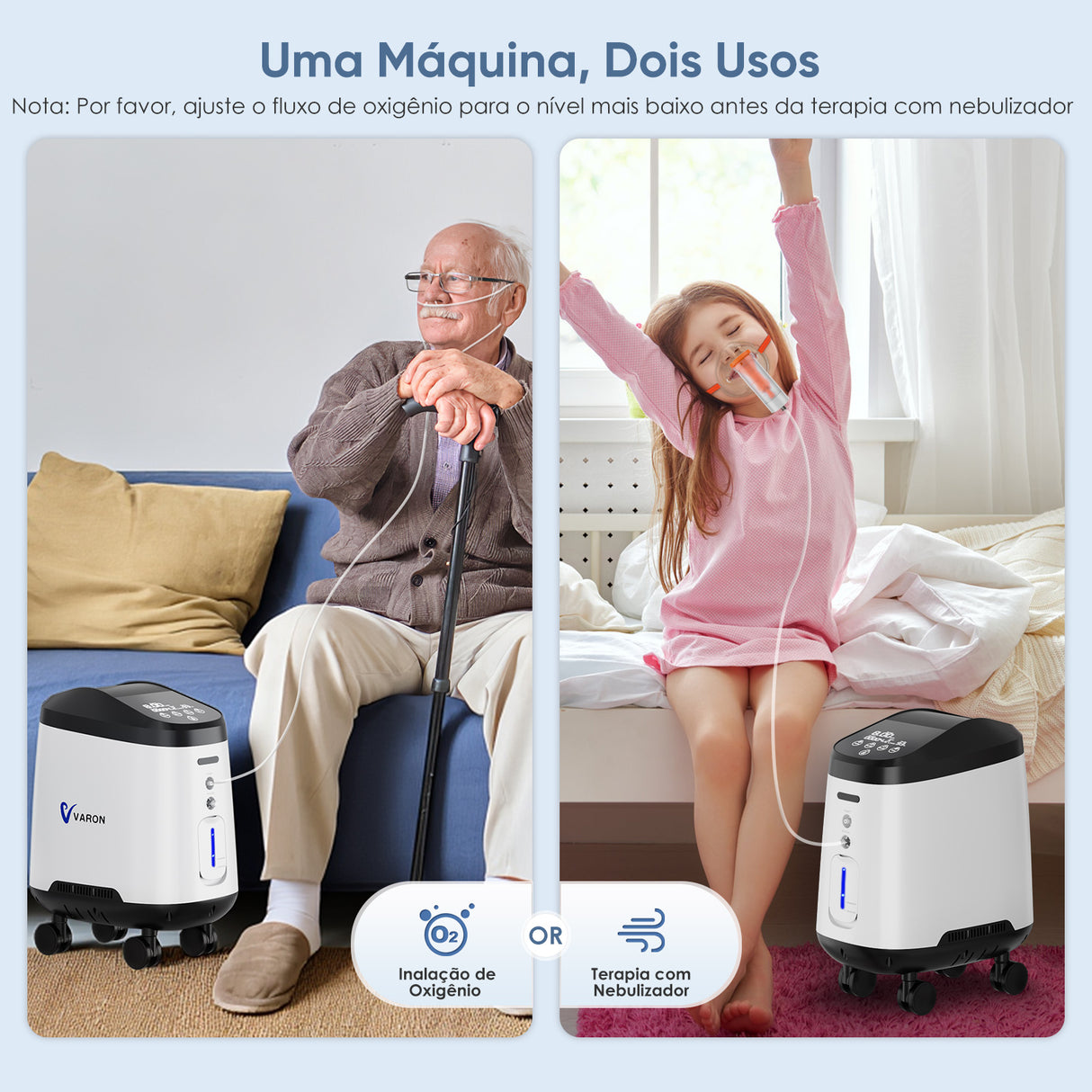 Concentrador de Oxigénio Doméstico VARON VH-2 Pro | Regulação de 9 níveis, funcionamento contínuo de 24 horas, certificado CE