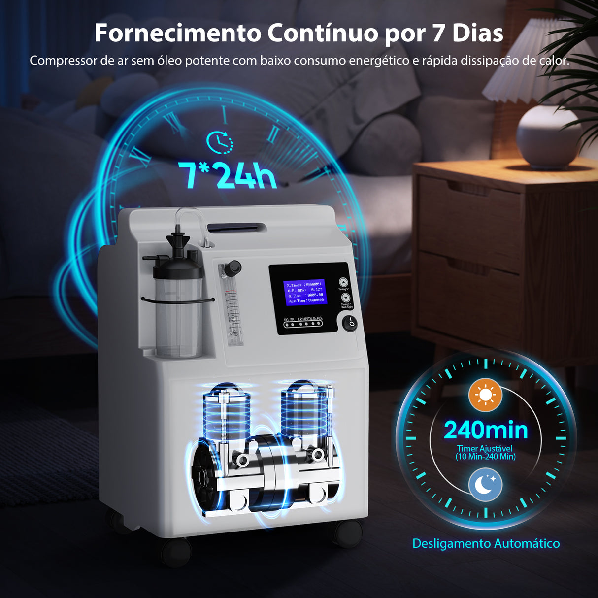 Concentrador de Oxigénio VARON Serene 5L | Baixo Ruído, Funcionamento de 72 Horas, Certificado CE