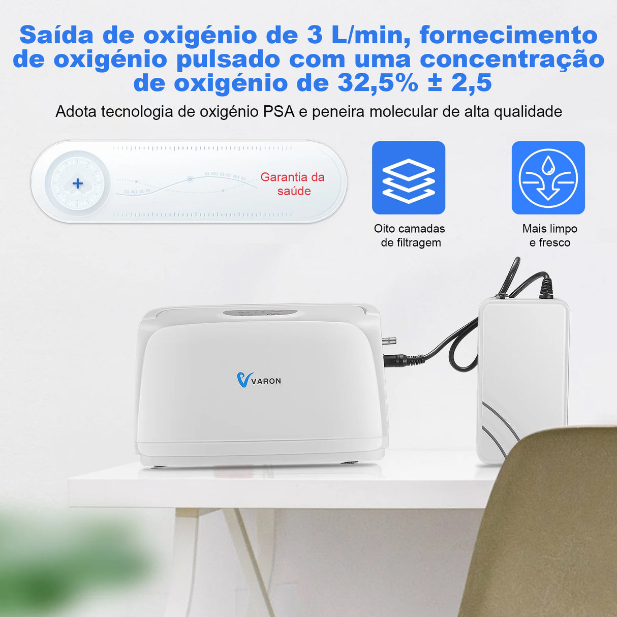 Concentrador de oxígeno portátil pulsado de frecuencia fija VARON VL-1 | Ideal para movilidad, con certificación CE