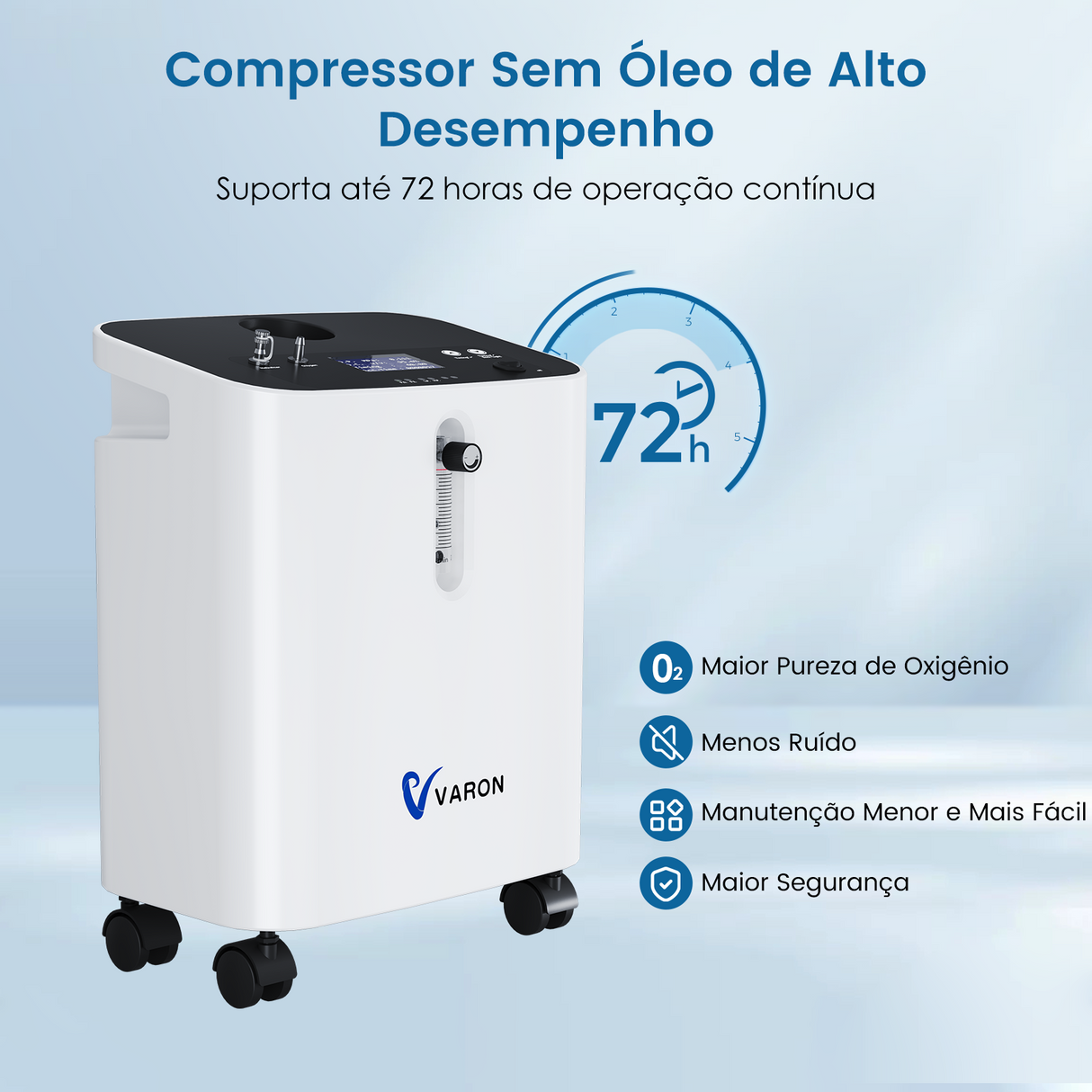 Concentrador de Oxigénio Doméstico VARON VH-3 PRO | Regulação de 10 níveis, terapia confortável, certificado CE