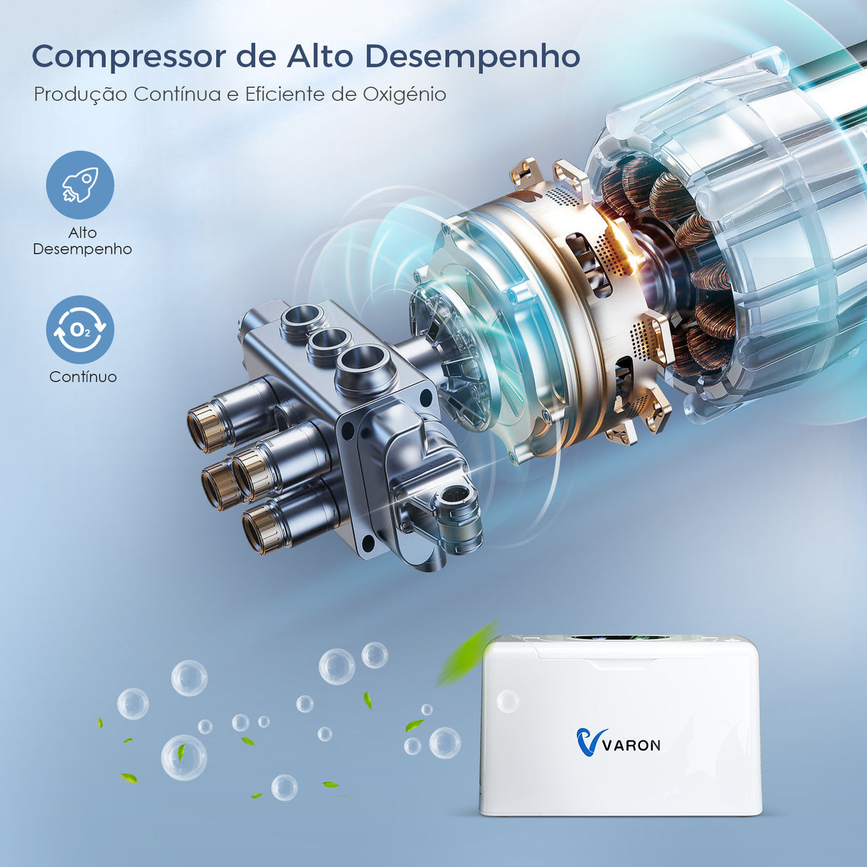 Concentrador de oxigénio portátil contínuo VARON VL-2 Light de 3 níveis, Certificado CE