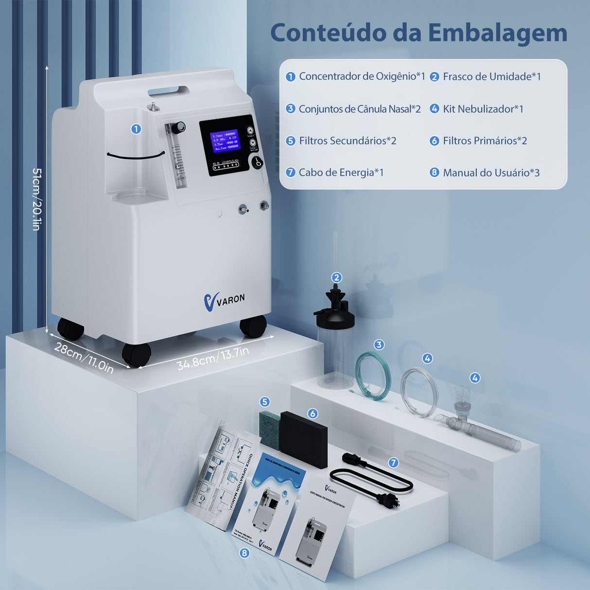 Concentrador de Oxigénio VARON Serene 5L | Baixo Ruído, Funcionamento de 72 Horas, Certificado CE