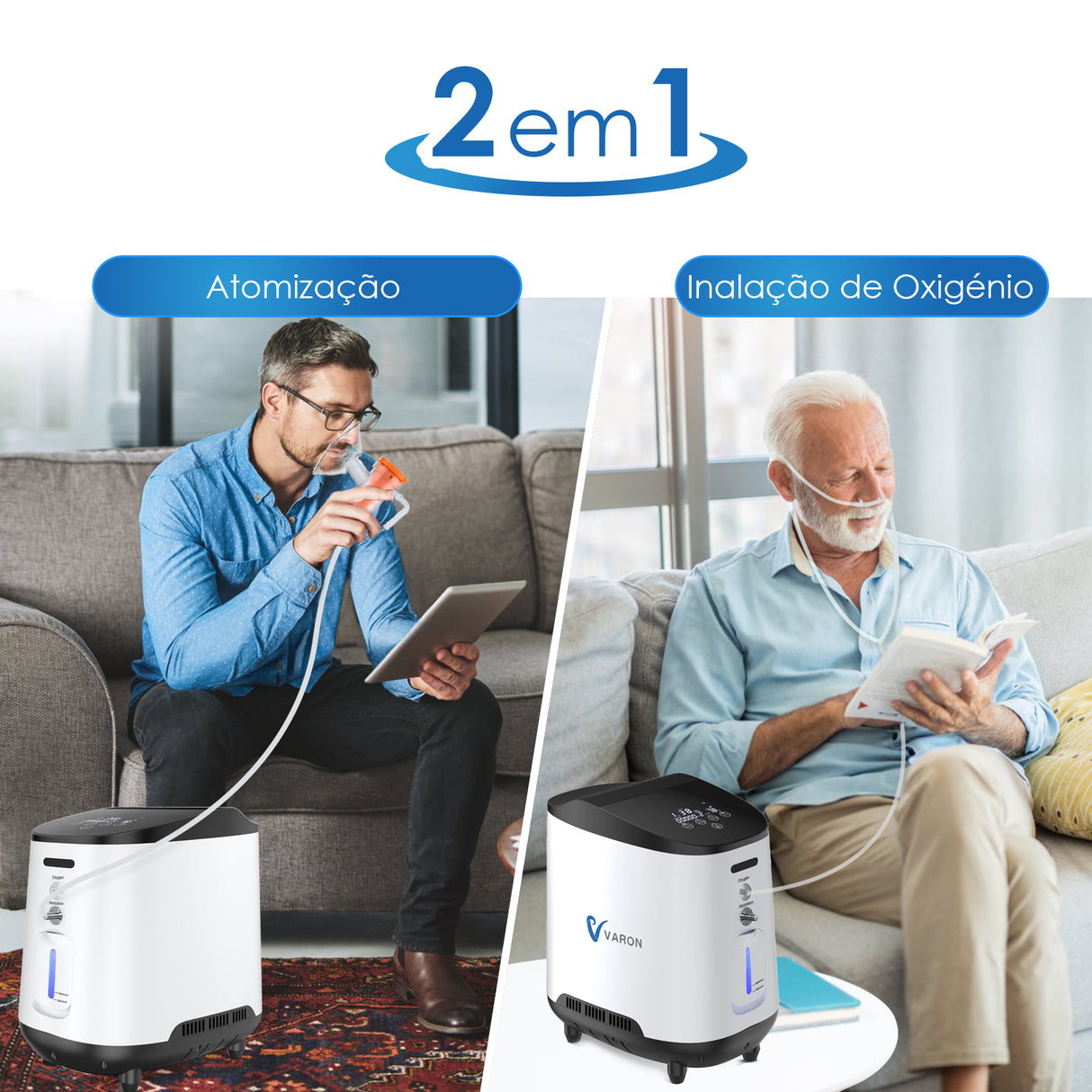 VARON VH-2 Concentrador de oxigênio doméstico | Nível 1 a 7 Ajustável, Funcionamento 24H, Certificado CE