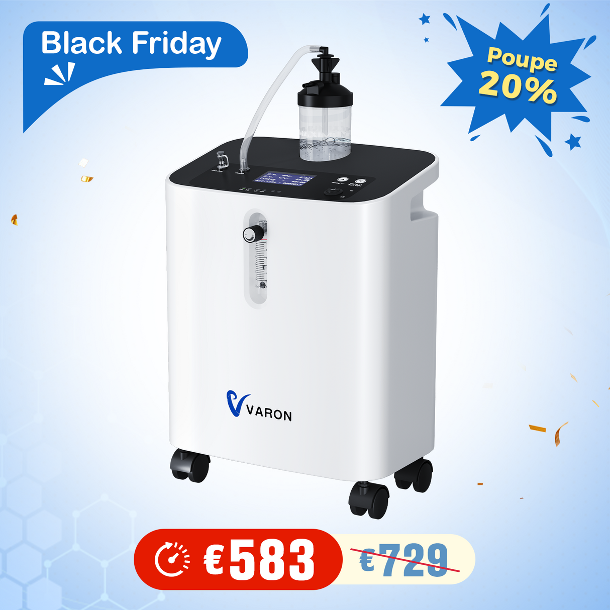 Concentrador de Oxigénio Doméstico VARON VH-3 PRO | Regulação de 10 níveis, terapia confortável, certificado CE