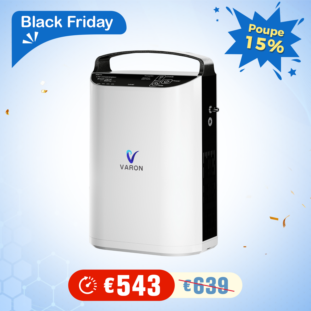 VARON VP-1 Pulse Concentrador de oxigênio portátil | Funcionamento 24 horas, Certificado CE