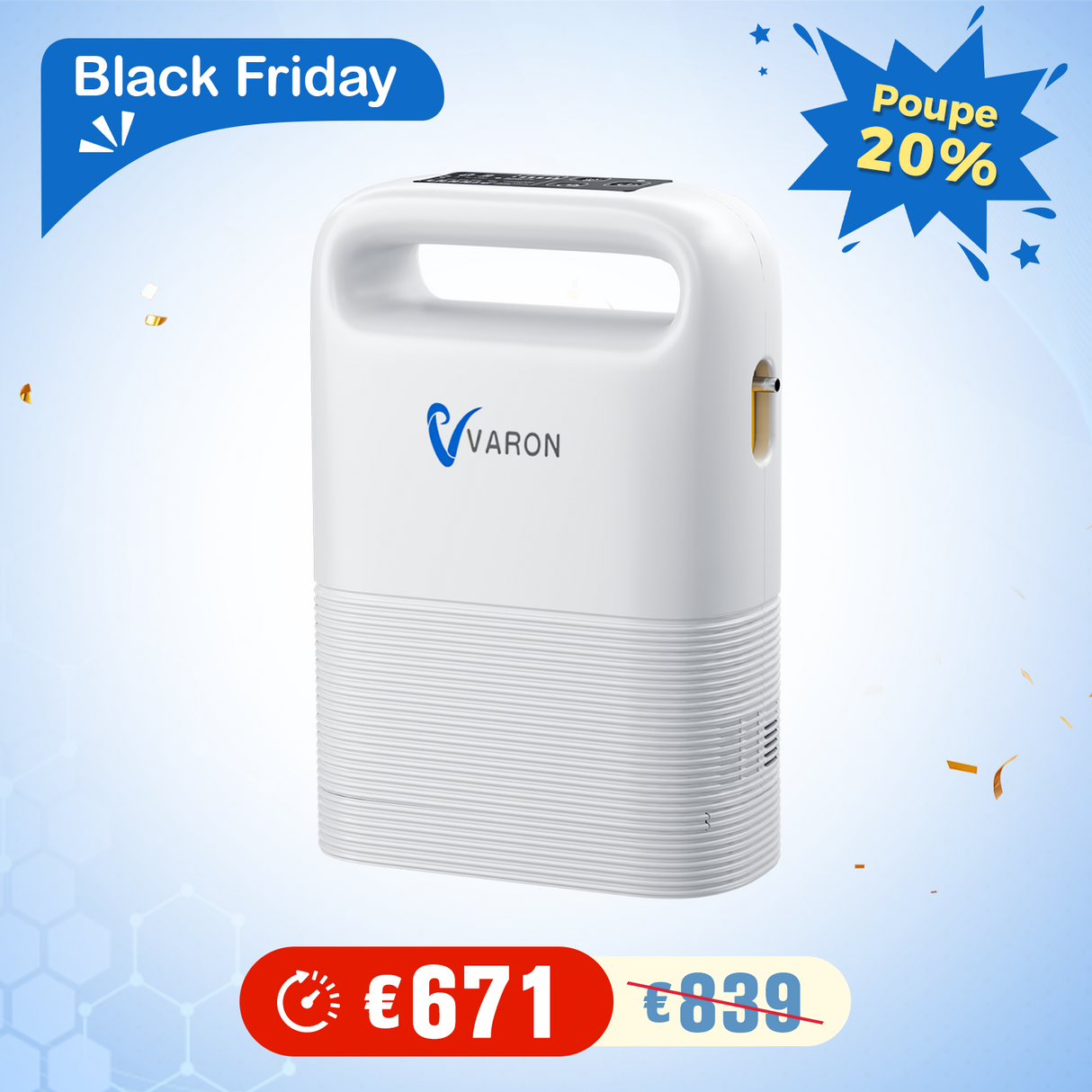 VARON VP-2 Pulse Concentrador de oxigênio portátil| 93% de Oxigénio, Bateria de Longa Duração, Certificado CE