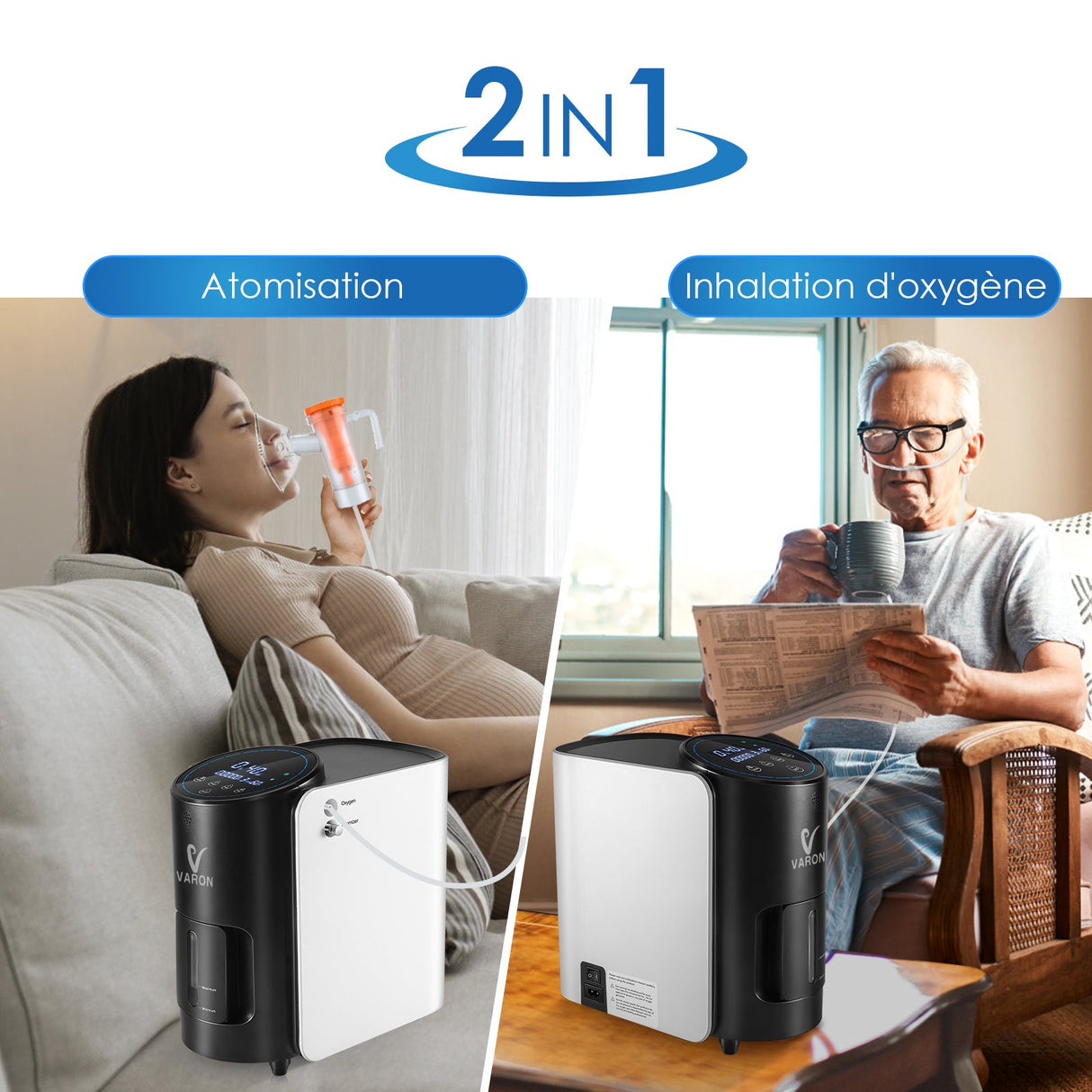Concentrador de oxigénio doméstico VARON VH-1 | 1-7L/min, Vital Senior Health, certificado CE
