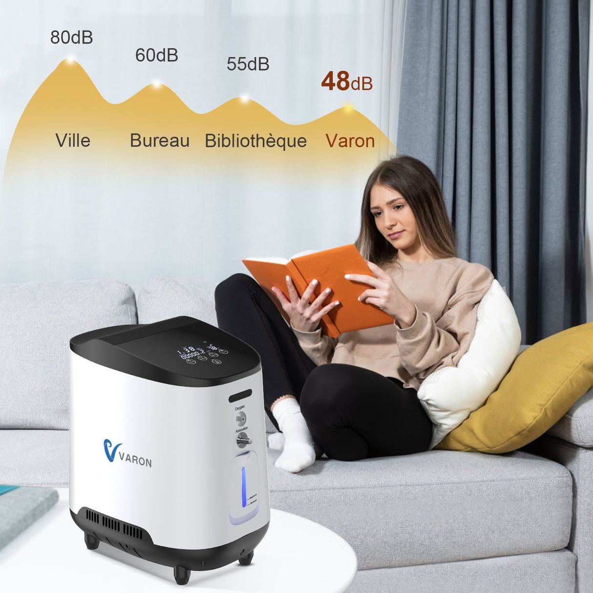 Concentrador de oxigénio doméstico VARON VH-2 | 1-7L/min ajustável, funcionamento 24 horas, aprovação CE