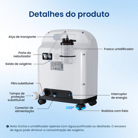 VARON VH-4 Concentrador de Oxigénio  para Uso Domiciliário | Fluxo Contínuo, Certificado CE (1-9 Níveis)