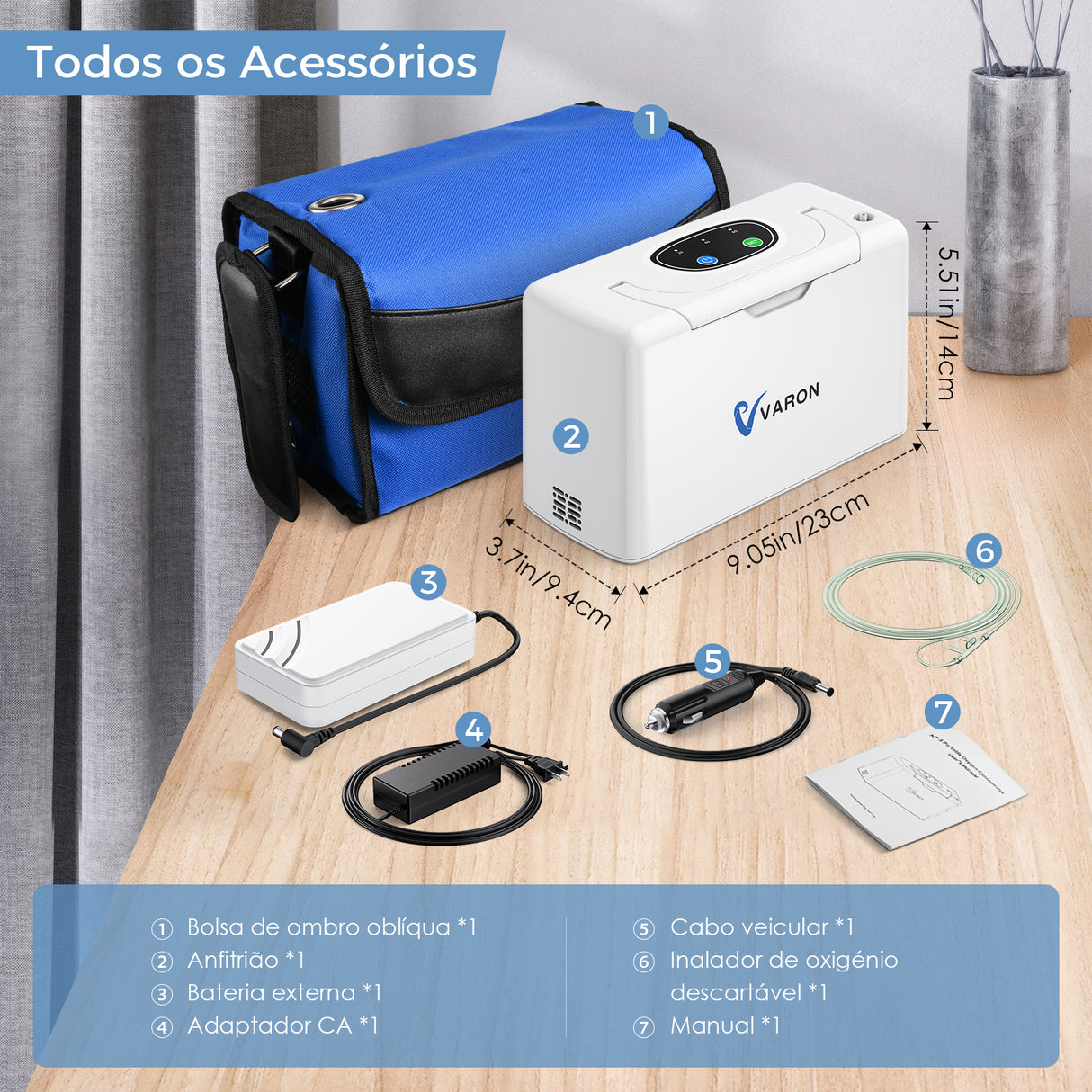Concentrador de oxigénio portátil VARON VL-2 Light Continuous 3 L/min, certificado CE