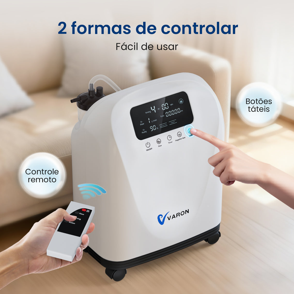 VARON VH-4 Concentrador de Oxigénio  para Uso Domiciliário | Fluxo Contínuo, Certificado CE (1-9 Níveis)