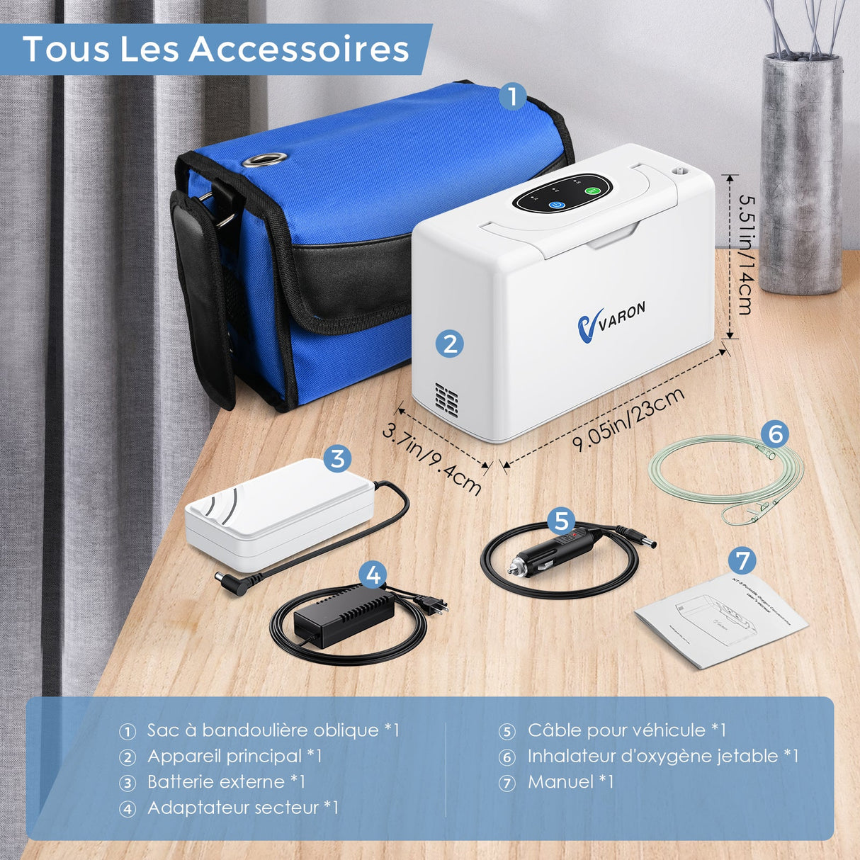 Concentrador de oxigénio portátil VARON VL-2 Light Continuous 3L/min, certificado pela CE