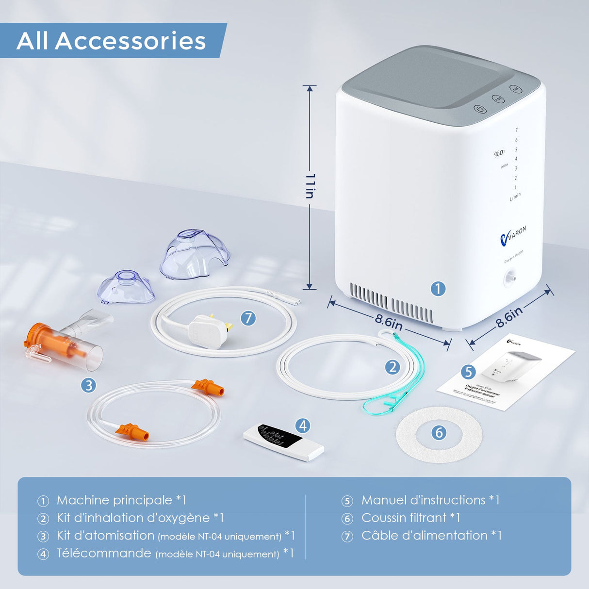Concentrador de oxigénio doméstico VARON VH-3 | 1-7L/min Terapia confortável, certificado CE