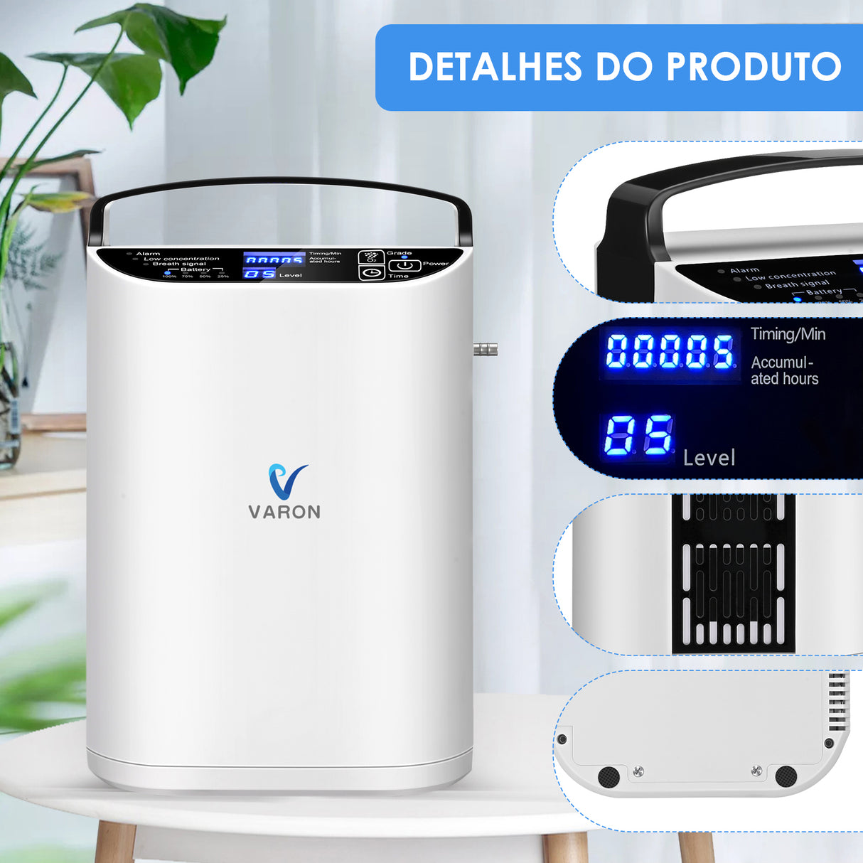 Concentrador de oxigénio portátil VARON VP-1 Pulse, funcionamento contínuo de 24 horas, certificado CE