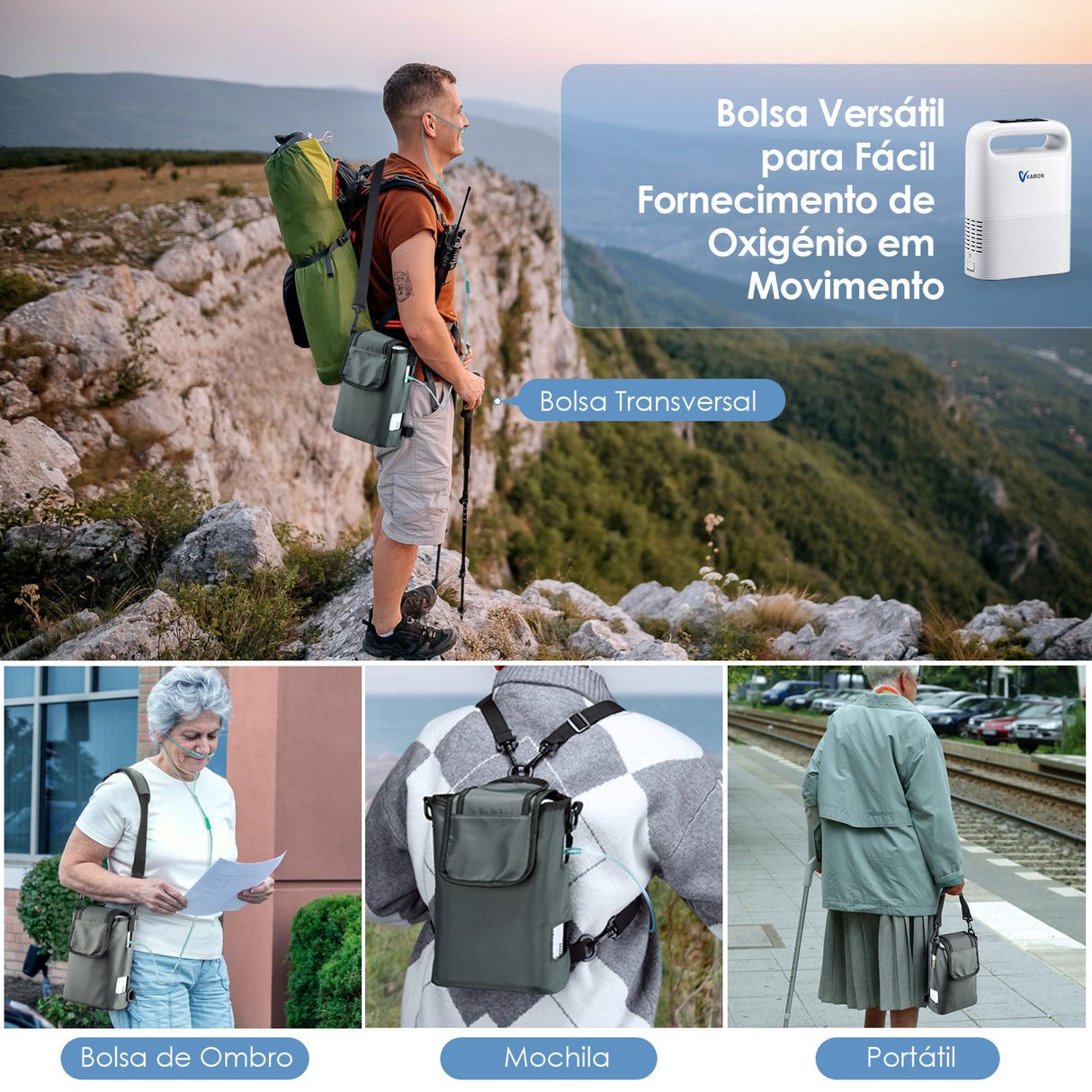 Concentrador de oxigénio portátil VARON VP-2 Pulse — 93% de oxigénio, bateria de longa duração, certificado CE