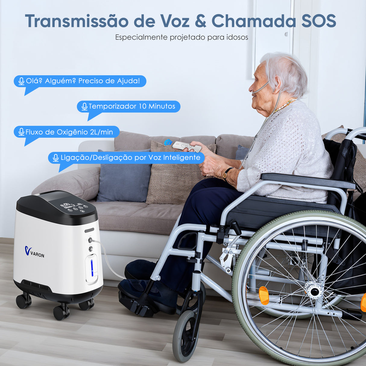 Concentrador de Oxigénio Doméstico VARON VH-2 Pro | Regulação de 9 níveis, funcionamento contínuo de 24 horas, certificado CE