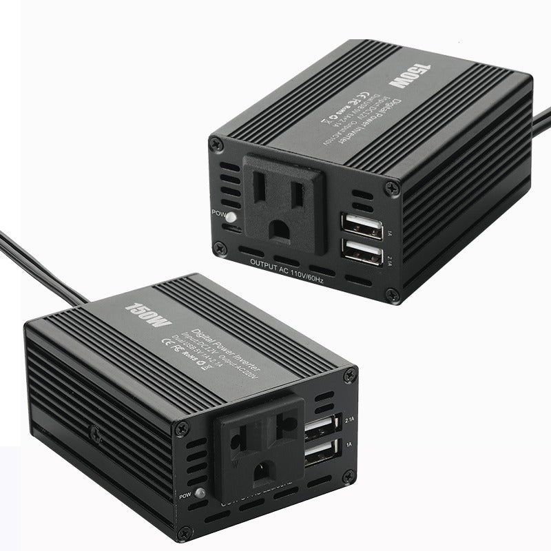 Inversor de carro de 150 W com portas USB duplas, 3,1 A, 12 V a 110 V/220 V