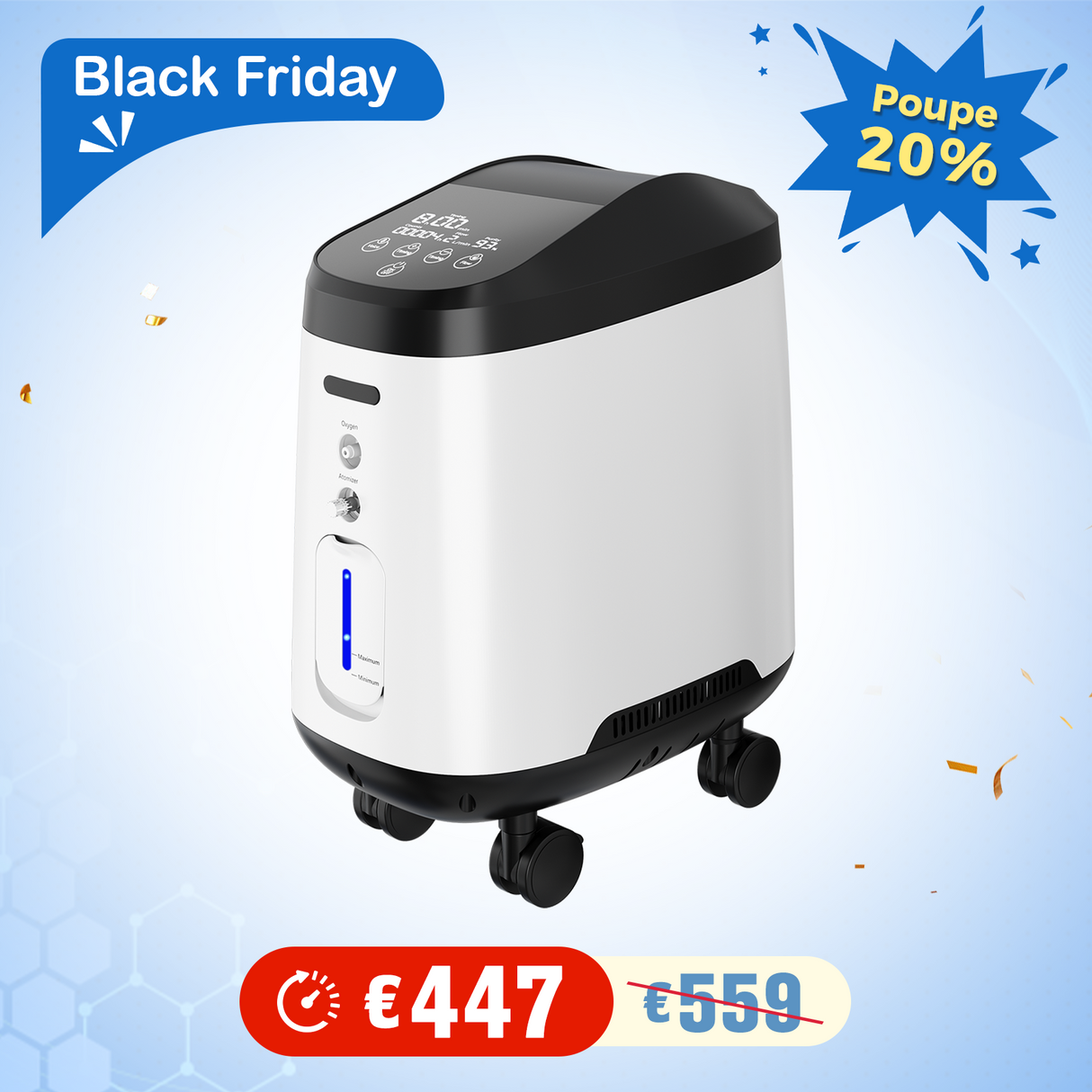 Concentrador de Oxigénio Doméstico VARON VH-2 Pro | Regulação de 9 níveis, funcionamento contínuo de 24 horas, certificado CE