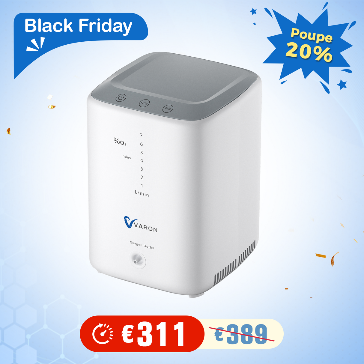 Concentrador de Oxigénio Residencial VARON VH-3 | Terapia Confortável de Nível 1 a 7, Certificado CE