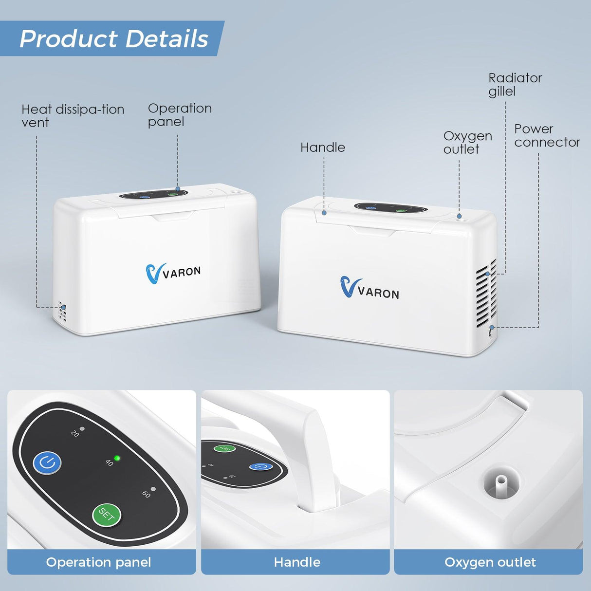 Concentrador de oxigénio portátil VARON VL-2 Light Continuous 3L/min, certificado pela CE